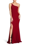 Dress The Population Amy One-shoulder Crepe Gown In Garnet