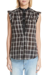 MARC JACOBS RUFFLE DETAIL PATCHWORK PLAID BLOUSE,M4007538