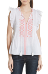Kate Spade Mosaic Embroidered Tassel Top In Fresh White