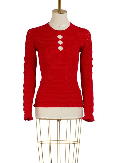 Kenzo Fitted Lacehole Sweater In Medium Red