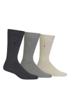Polo Ralph Lauren 3-pack Crew Socks In Charcoal Heather/ Grey