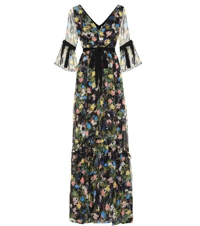 Erdem Petunia Mariko Meadow-print Silk Gown In Black