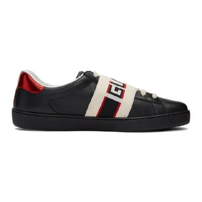 Gucci Black, Red And Cream Logo Stripe Leather Sneaker In Us 14