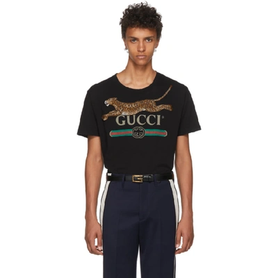 Gucci Leopard & Logo Cotton Jersey T-shirt In Black