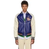 GUCCI GUCCI BLUE AND BEIGE LEATHER BOMBER JACKET