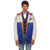 GUCCI GUCCI BLUE AND BEIGE JACQUARD GG HOODED JACKET
