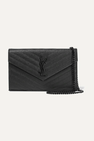 Saint Laurent Monogramme Mini Quilted Textured-leather Shoulder Bag In Black