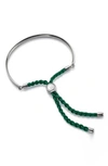 Monica Vinader Fiji Friendship Bracelet Sterling Silver In Silver/ Racing Green