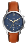 Fossil Men's Neutra Chronograph Brown Leather Strap Watch 44mm In Blue/brown