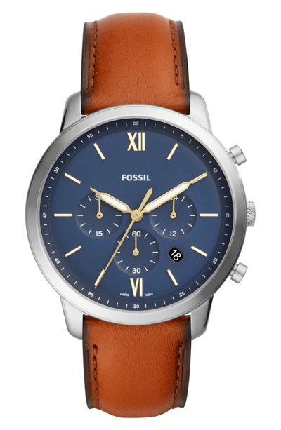 Fossil Neutra Chronograph Leather Strap Watch, 44mm In Silver