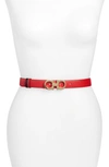 Ferragamo Double Gancio Buckle Belt In Lipstick/nero