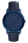 Fossil Men's Minimalist Blue Leather Strap Watch 44mm In Blue/ Blue/ Blue