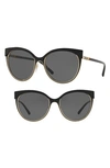 BURBERRY HERITAGE 55MM CAT EYE SUNGLASSES - GOLD/ BLACK SOLID,BE309655-X