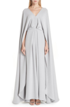 CHRISTIAN SIRIANO V-Neck Cape Silk Gown,PF18-17033U