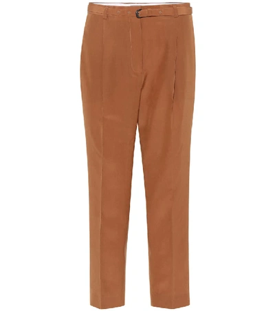 Bottega Veneta Belted Silk Trousers In Brown