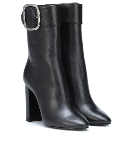 Saint Laurent Joplin 105 Leather Ankle Boots In Black