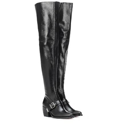 Chloé Women's Rylee Pointed Toe Tall Leather Boots In Black