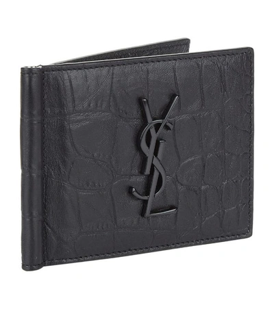 Saint Laurent Monogram Money Clip Card Holder In Black