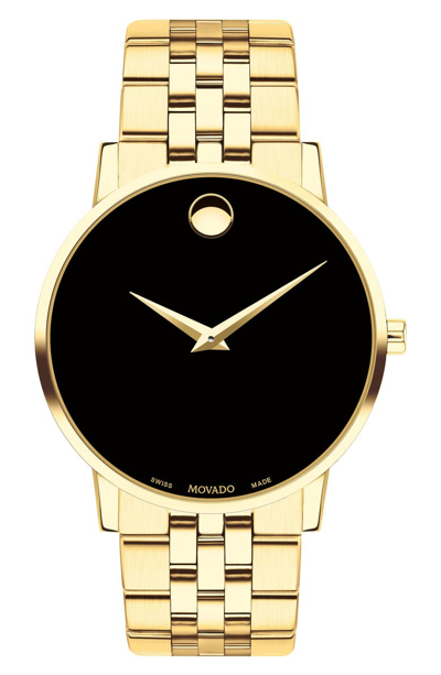 Movado Men's Swiss Museum Classic Gold-tone Pvd Stainless Steel Bracelet Watch 40mm In Black / Gold / Gold Tone / Yellow