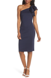 Eliza J One-shoulder Ruffle Sheath Dress In Navy