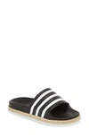 Adidas Originals Adilette Bold Rope-trimmed Striped Rubber Slides In Core Black