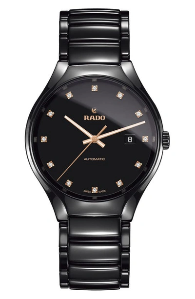 Rado Unisex Swiss Automatic True Black Diamond Accent Ceramic Bracelet Watch 40mm R27056712 In No Color