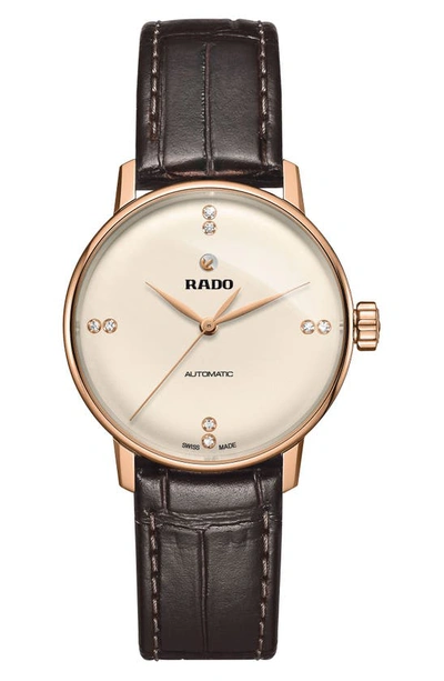 Rado Coupole Classic Diamond Leather Strap Watch, 32mm In Brown/ Gold