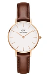 Daniel Wellington Women's Petite Saint Mawes Brown Leather Watch 28mm In Brown/ White/ Rose Gold