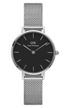 Daniel Wellington 32mm Classic Petite Melrose Bracelet Watch W/black Dial In Silver/ Black / Silver