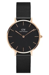 Daniel Wellington Petite Ashfield Mesh Strap Watch, 36mm In Black / Rose Gold