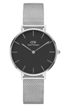 Daniel Wellington 32mm Classic Petite Melrose Bracelet Watch W/black Dial In Silver/ Black / Silver