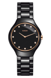 RADO TRUE THINLINE DIAMOND CERAMIC BRACELET WATCH, 30MM,R27742722