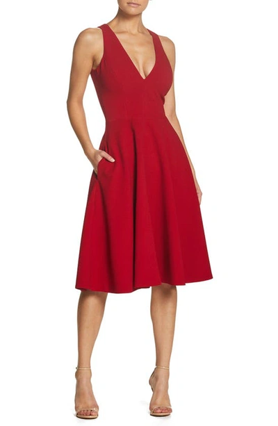 Dress The Population Catalina Fit & Flare Cocktail Dress In Red
