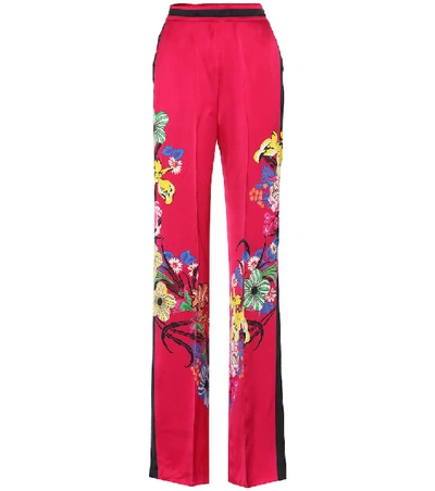 Etro Floral-print Satin-crepe Wide-leg Pants In Pink