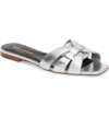 Saint Laurent Nu Pieds Flat Metallic Calf Leather Slide Sandals In Silver