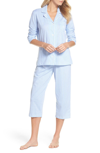Polo Ralph Lauren Knit Crop Cotton Pajamas In Carissa Blue/ White Stripe