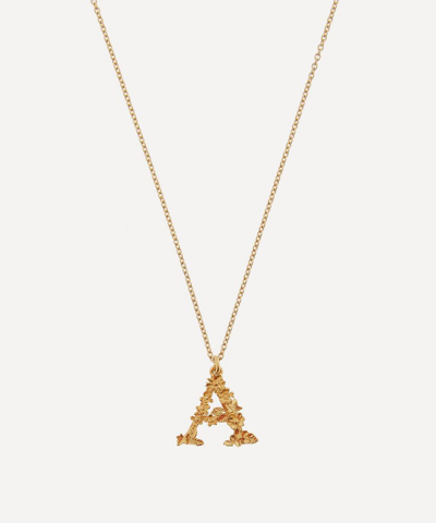 Alex Monroe Gold-plated Floral Letter A Alphabet Necklace