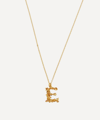 Alex Monroe Gold-plated Floral Letter E Alphabet Necklace In Gold