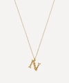 Alex Monroe Gold-plated Floral Letter N Alphabet Necklace In Gold