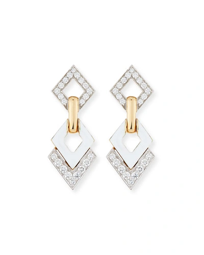 David Webb Women's Motif 18k Yellow Gold, Platinum, White Enamel & Double Diamond Interlocking Earrings In Ylwgold