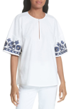 TORY BURCH AMY EMBROIDERED COTTON BLOUSE,47364