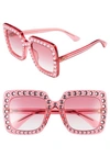 GUCCI 53MM CRYSTAL EMBELLISHED SQUARE SUNGLASSES - PINK/ PINK,GG0148S65253