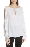 MILLY CONNIE STRETCH COLD SHOULDER SILK TOP,210SC040628