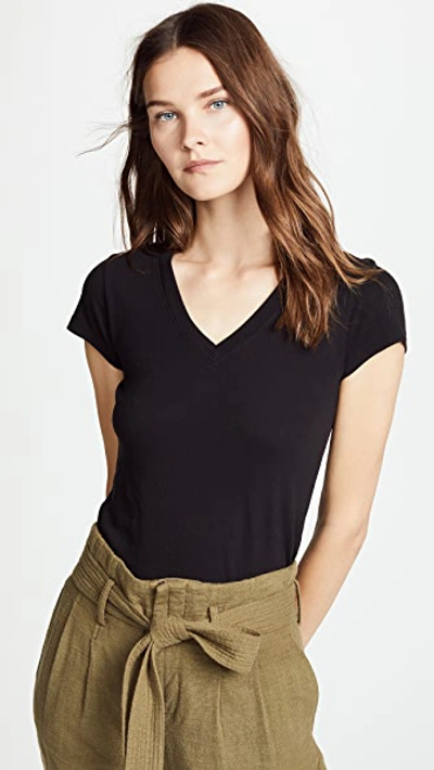 L'agence Becca Cotton V-neck Tee In Black