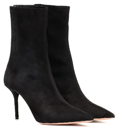 Aquazzura Saint Honore 85 Suede Sock Boots In Black