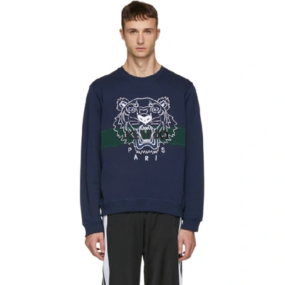 Kenzo Sweatshirt With Embroidered Tiger In Blue