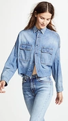 R13 Oversized Cropped Distressed Denim Shirt In Brindley