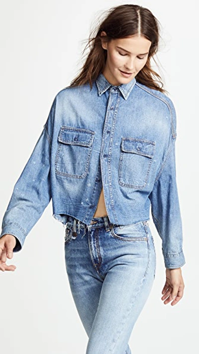 R13 Cropped Denim Shirt In Blue