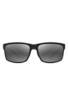 Maui Jim Pokowai Arch 58mm Polarized Rectangular Sunglasses In Black Matte/ Neutral Grey