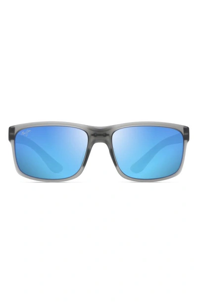 Maui Jim Pokowai Arch 58mm Polarized Rectangular Sunglasses In Translucent Matte Grey/ Blue
